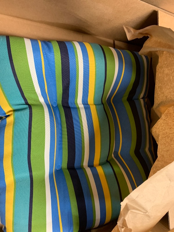 Photo 1 of ***Only one ***
Pillow Perfect Stripe Indoor/Outdoor Chair Seat Cushion, Tufted, Weather, and Fade Resistant, 19" x 19", Blue/Green Topanga, 