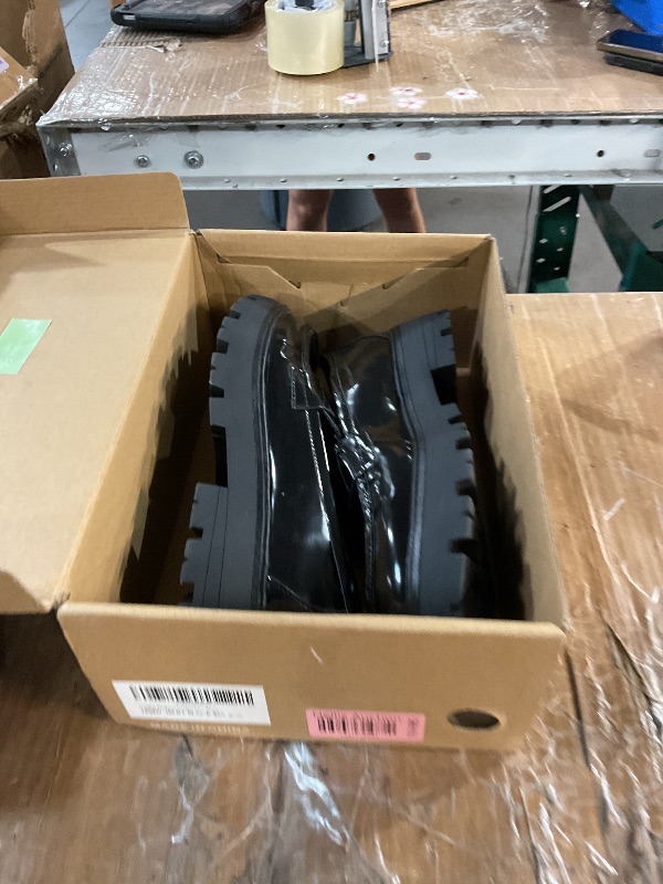 Photo 1 of Chunky Loafers Women Platform Shoes for Women Chunky Heel Lug Sole Loafers Penny Shoes Slip ons Round Toe LF04W-184-RT-BLACK-8.5