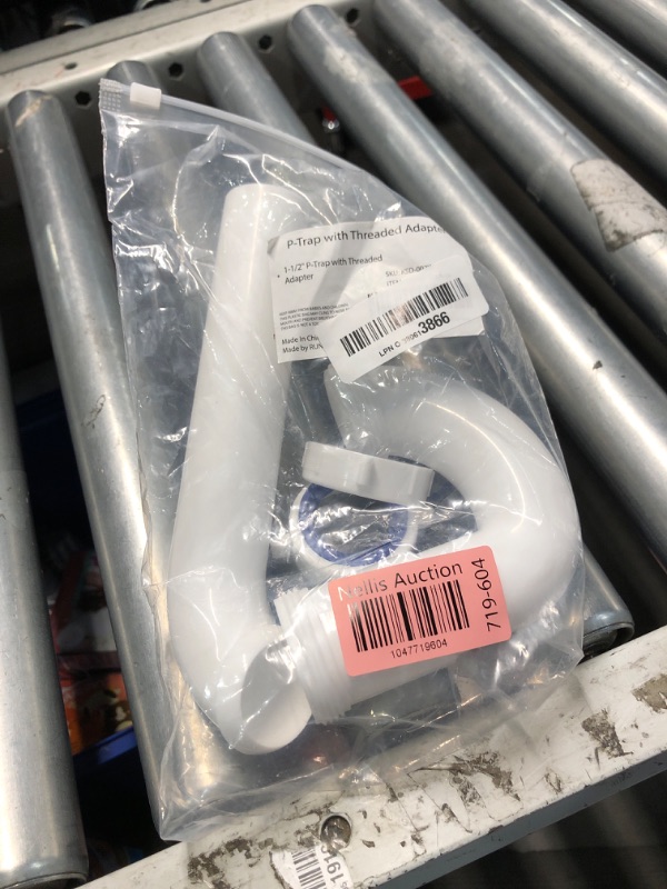 Photo 1 of (1 Pack) Yariwiz White P Trap 1 1/2 Inch for Bathroom Kitchen Sink Drain Pipe Tubular Kit with Blue TPE Washer KSD-002W