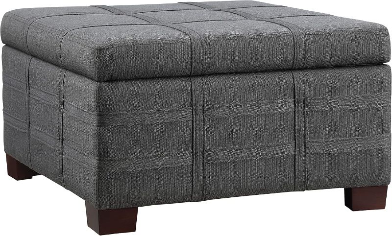 Photo 1 of (minor damages) OSP Home Furnishings Detour Strap Square Storage Ottoman with Sliding Tray and Hinged Lid, Charcoal Fabric, 30"D x 30"W x 17.25"H