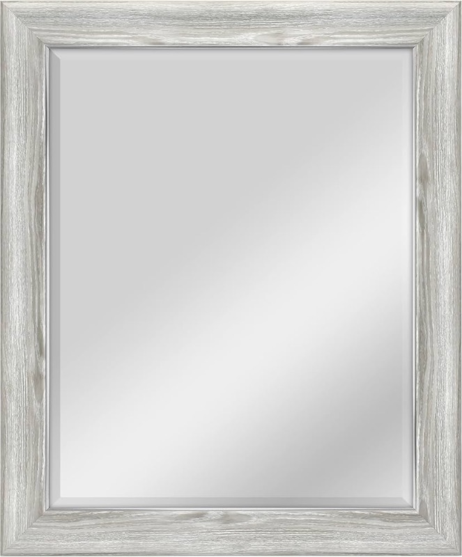 Photo 1 of (WHITE/GREAY) (USED/FAIR) MCS Curvature 27.5x33.5 Large Wall Mirror, White Woodgrained Frame & Beveled Detail Mirror, Vertical & Horizontal Wall Hanging Mirror for Bathroom, Bedroom & Livingroom