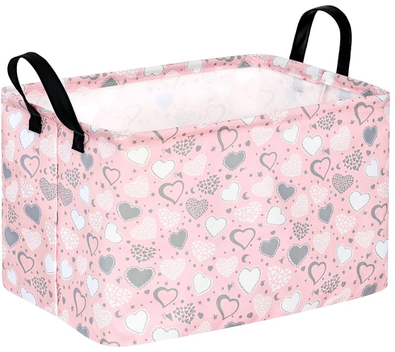 Photo 1 of 
Pink Basket Valentine Gift Basket - Love Hamper with Handles for Kids Laundry