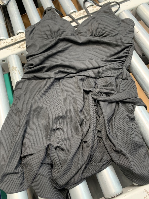 Photo 1 of (used) Aleumdr V Neck One Piece Swimdress for Women Tummy Control Ribbed Bathing Suit Black X-Large