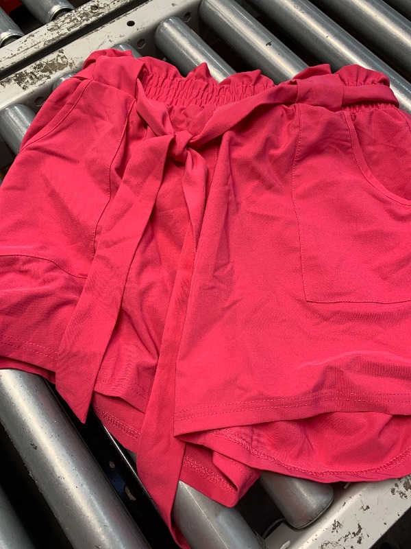 Photo 1 of (see all images) Women Bowknot Tie Waist Summer Casual Shorts with Pockets pink L