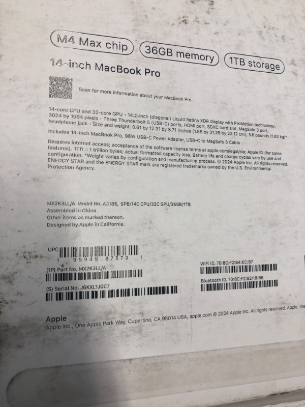 Photo 1 of **NEEDS TO BE RESET**Apple 2024 MacBook Pro Laptop with M4 Max, 14?core CPU, 32?core GPU: Built for Apple Intelligence, 14.2-inch Liquid Retina XDR Display, 36GB Unified Memory, 1TB SSD Storage; Space Black