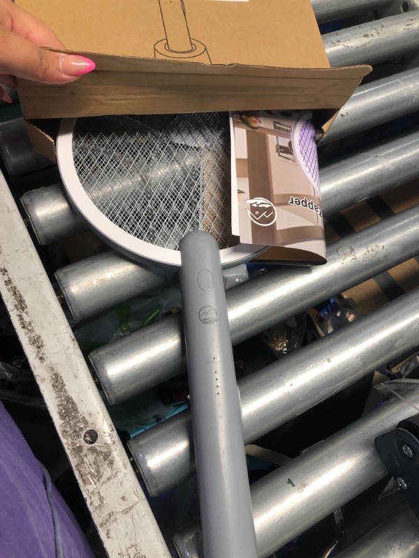 Photo 1 of **MISSING CHARGER**PARTS ONLY**
Electric Fly Swatter Racket, Mosiller 2 in 1 Smart Bug Zapper & Power Take Off Generators with USB Rechargeable Base, Powerful Mosquitoes Trap Lamp & Fly Killer for Home, Bedroom (Light Grey?1 Pack?)