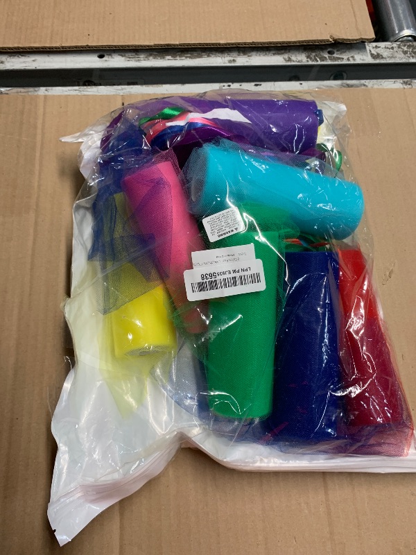 Photo 1 of ***(USED/ MISSING PARTS)***Supla 8 Colors Rainbow Tulle Rolls Tulle Netting Fabric Spool in 6" Wide 25 Yard/roll and 8 Colors Satin Roll Satin Ribbons in 2/5 Wide 25 Yard/roll and 12 Plain No Teeth Plastic Headbands 1" Craft