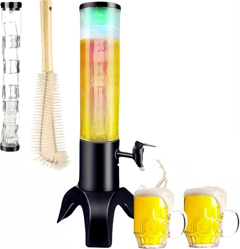 Photo 1 of *** STOCK PHOTO FOR REFERTENCE ONLY*** Drink Tower: 1.5L Mimosa Tower Dispenser with Ice Tube and LED Light, 50oz/1.58 Qt Tabletop Beer Dispense for Parties Bars Pubs Restaurants
