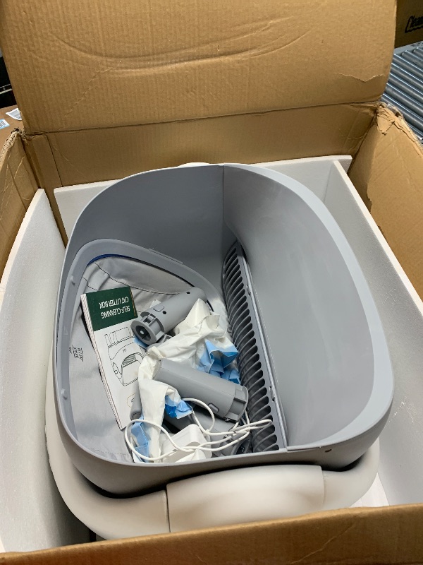 Photo 1 of Open-Top Self Cleaning Litter Box, Automatic Cat Litter Box with APP Control, Dual Safety Sensors, Includes Trash Bags, Grey-White