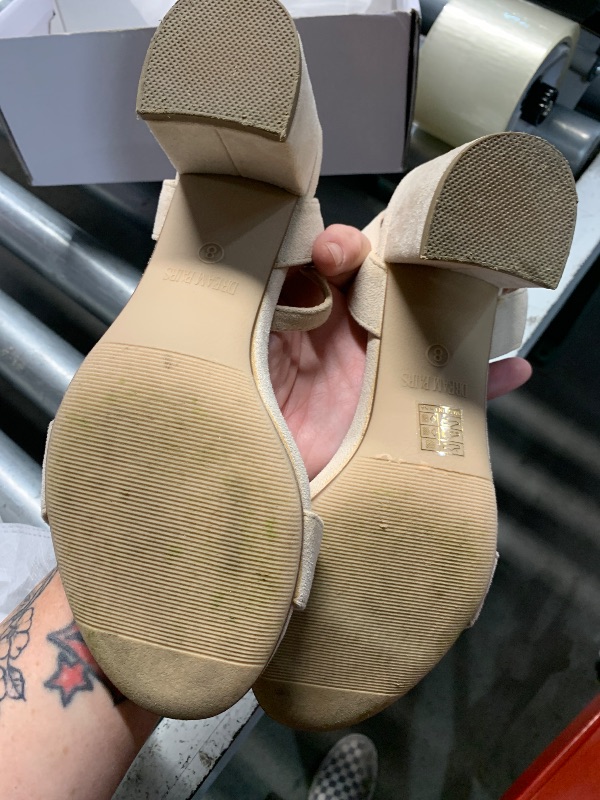 Photo 1 of ***(HEAVILY USED/ MINOR DAMAGE)***DREAM PAIRS Women's Open Toe Ankle Strap Low Block Chunky Heels Sandals Party Dress Pumps Shoes,Size 8W,Nude/Suede,CARNIVAL