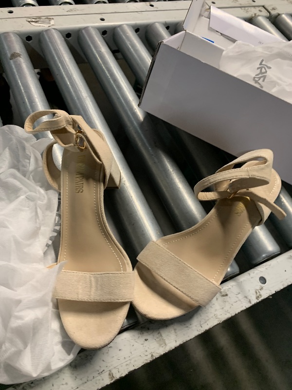 Photo 1 of ***(HEAVILY USED/ MINOR DAMAGE)***DREAM PAIRS Women's Open Toe Ankle Strap Low Block Chunky Heels Sandals Party Dress Pumps Shoes,Size 8W,Nude/Suede,CARNIVAL