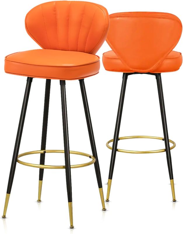 Photo 1 of ***PARTS ONLY***MoNiBloom Modern Barstools, Stylish Set of 2, Orange Counter Height Chairs with Gold Footrest, 30 Inch Upholstered in PU Leather for Countertop Island, Home Bar, and Dining Room
