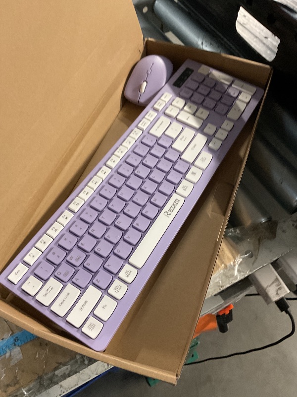 Photo 1 of RECCAZR Wireless Keyboard and Mouse Combo, Full-Sized Wireless Keyboard and Adjustable DPI Mouse, 2.4GHz USB Receiver, Wireless Keyboard and Mouse for PC, Windows, Desktop, Laptop (Purple)
