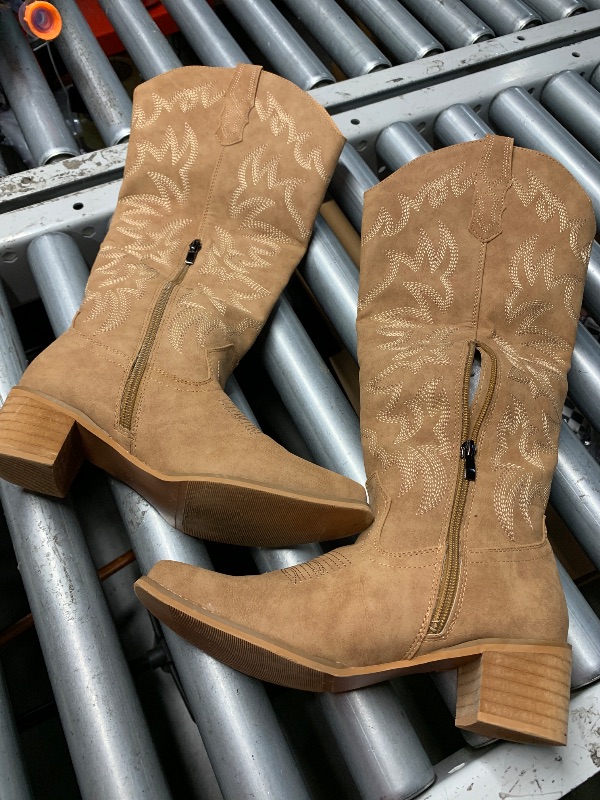 Photo 1 of (see all images) IUV Cowboy Boots For Women Knee High Western Cowgirl Boots Snip Toe Side Zipper Chunky Heel seven7