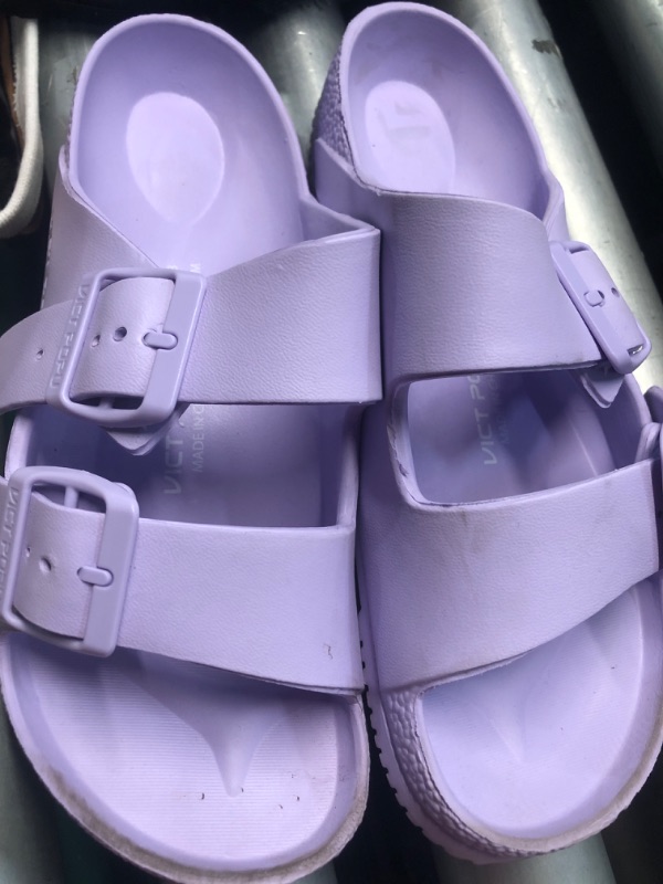 Photo 1 of (see all images) VICT POPU Womens Sandals Adjustable Double Buckle Strap Waterproof EVA Flat Slides LIGHT PURPLE 8