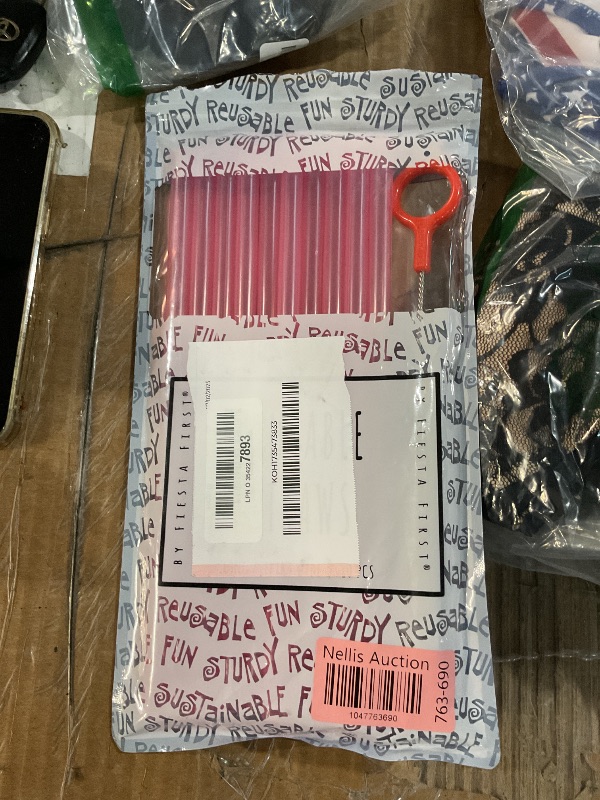 Photo 1 of Fiesta First 10 EXTRA WIDE Long Reusable Hard Plastic Drinking Straws + Cleaning Brush - Fat Thick Large Jumbo Straws for Smoothies, Boba, Bubble Tea - Pink - Dishwasher Safe BPA Free