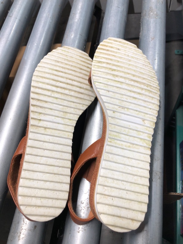 Photo 1 of ***(HEAVILY USED/ MINOR DAMAGE)***DREAM PAIRS Womens Espadrilles Ankle Stretch Elastic Strap Open Toe Wedges Flats Sandals BROWN SIZE 8
