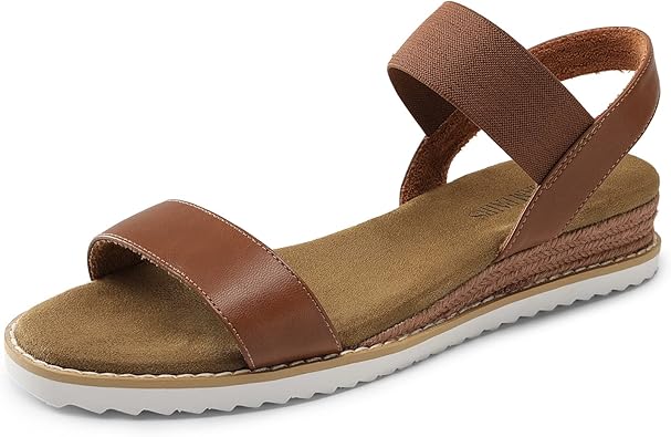 Photo 1 of ***(HEAVILY USED/ MINOR DAMAGE)***DREAM PAIRS Womens Espadrilles Ankle Stretch Elastic Strap Open Toe Wedges Flats Sandals BROWN SIZE 8