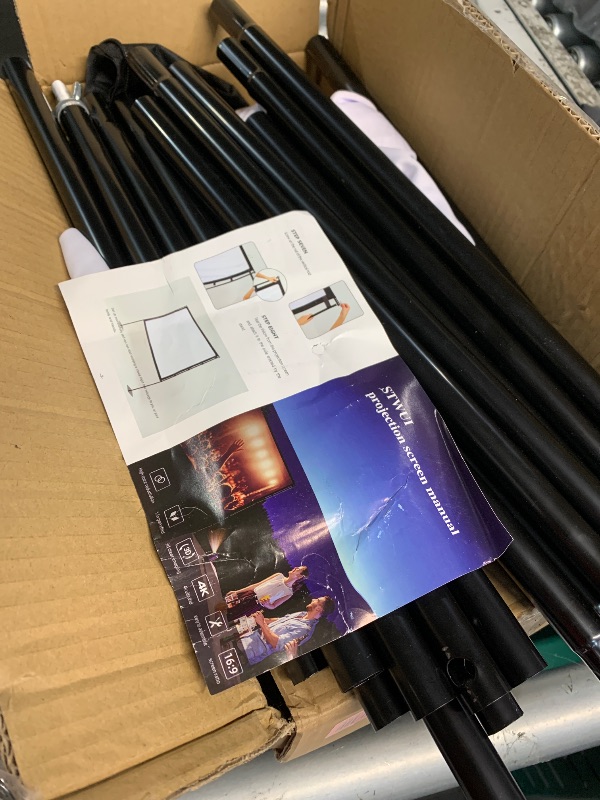Photo 1 of (used item)(unknown if complete)(please see all images) Outdoor-Projector-Screen-with-Stand - 120 inch Portable Projector Screen Indoor Outdoor Projector Screens 16:9 4K HD 