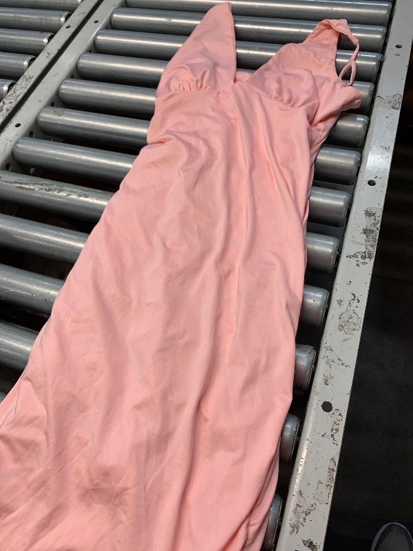 Photo 1 of (used)(small) BEAGIMEG Women's Sexy Ruched Sleeveless Deep V Elegant Cocktail Evening Party Maxi Dress Pink
