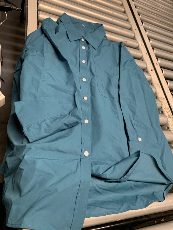 Photo 1 of ***STOCK PHOTO FOR REFERENCE ONLY***siliteelon Womens Button Down Shirts Dress Shirts Long Sleeve Blouses V Neck Solid Casual Tunics Tops with Pockets - Blue02 2XL