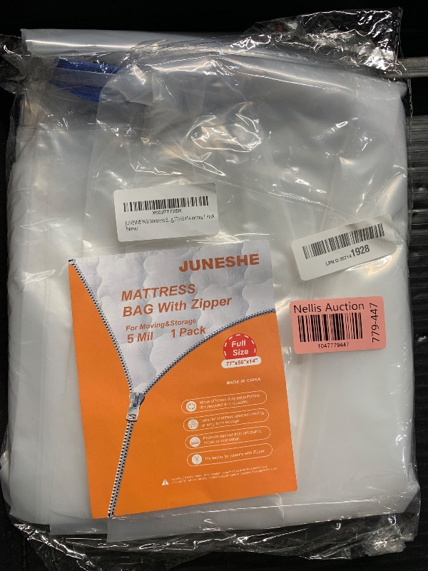 Photo 1 of (PARTIAL SET) (BAGGED) JUNESHE Full Mattress Bag for Moving and Storage Cover -5 Mil Zipper Plastic Waterproof Mattress Storage Bag,77x56x14 inches,1 Pack