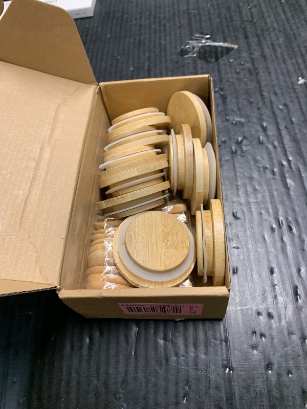 Photo 1 of ***(JARS NOT INCLUDED)***Tessco 20 Pcs Yogurt Jar Lids with Small Spoons Bamboo Jar Lids with Silicone Sealing Rings Wooden Spoons for Bamboo Lids Compatible with Oui Yogurt Wood Cookie Glass Storage Lids