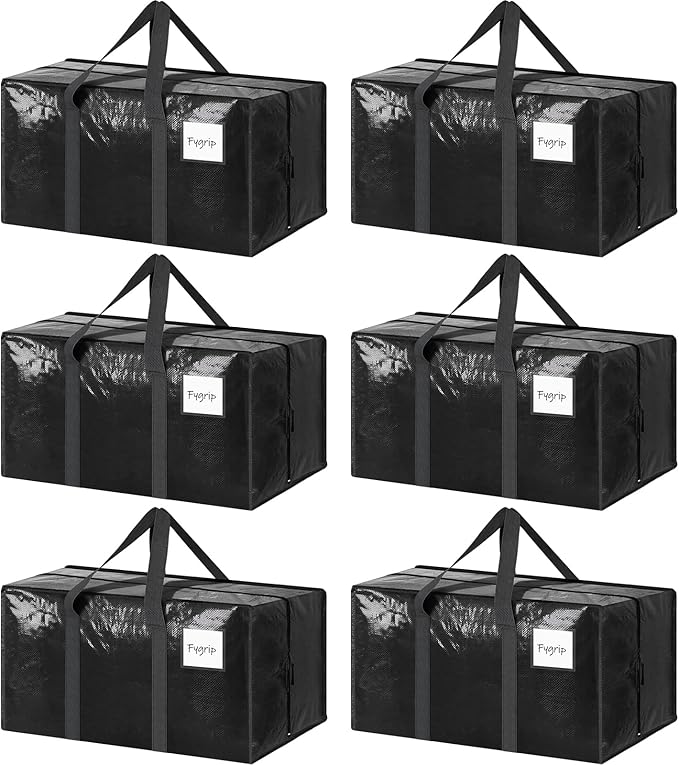 Photo 1 of 6 Pack Extra Heavy Duty Large Moving Bags with Strong Zipper & Comfortable Handles, Sturdy & Durable Clothes Storage Bags Totes Bins, Packing Moving Boxes for College Supplies, Black