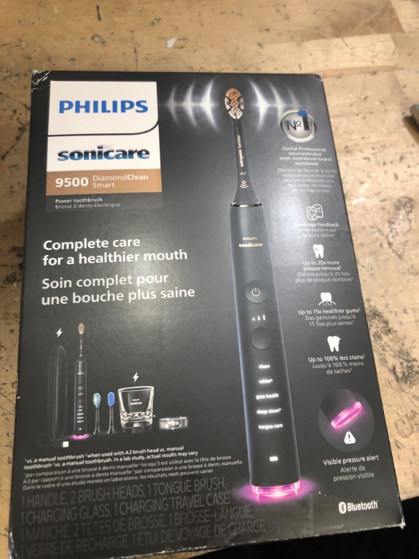 Photo 1 of **Parts Only**Philips Sonicare DiamondClean Smart 9500 Electric Toothbrush, Sonic Toothbrush with App, Pressure Sensor, Brush Head Detection, 5 Brushing Modes and 3 Intensity Levels, Black, Model HX9923/11