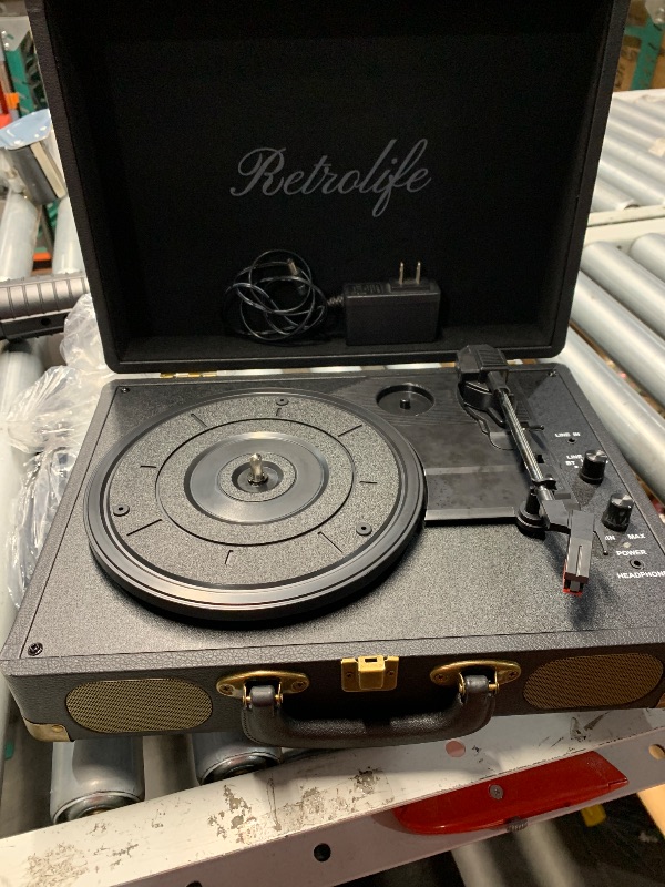Photo 1 of (used)(see images) Vinyl Record Player 3-Speed Bluetooth Suitcase Portable Belt-Driven Record Player with Built-in Speakers RCA Line