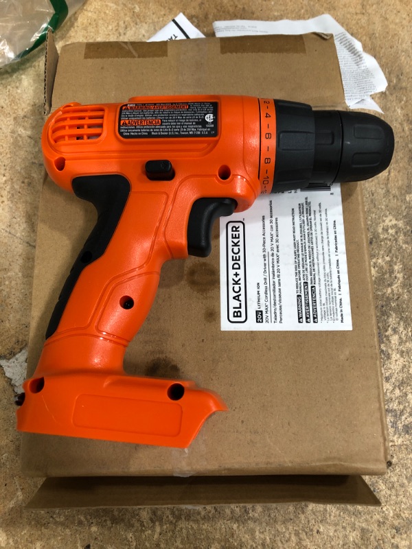 Photo 1 of **FOR PARTS WONT CHARGE** BLACK+DECKER 20V MAX POWERCONNECT Power Drill Cordless Drill Driver Electric Screwdriver with 30 Piece Bit Set and Drivers Kit, Battery and Charger Included (LD120VA)