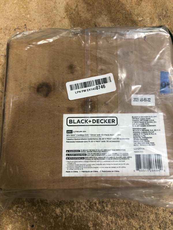 Photo 1 of **FOR PARTS WONT CHARGE** BLACK+DECKER 20V MAX POWERCONNECT Power Drill Cordless Drill Driver Electric Screwdriver with 30 Piece Bit Set and Drivers Kit, Battery and Charger Included (LD120VA)