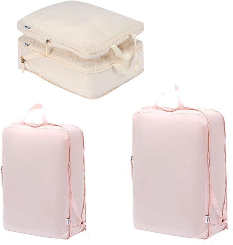 Photo 1 of 2 Pieces Set Pack Cube Luggage Pack Organizer Travel Accessories Travel Clothes Storage Bag, Organizing Bag, Separate Bag, Clothes Travel Bag (Beige)
