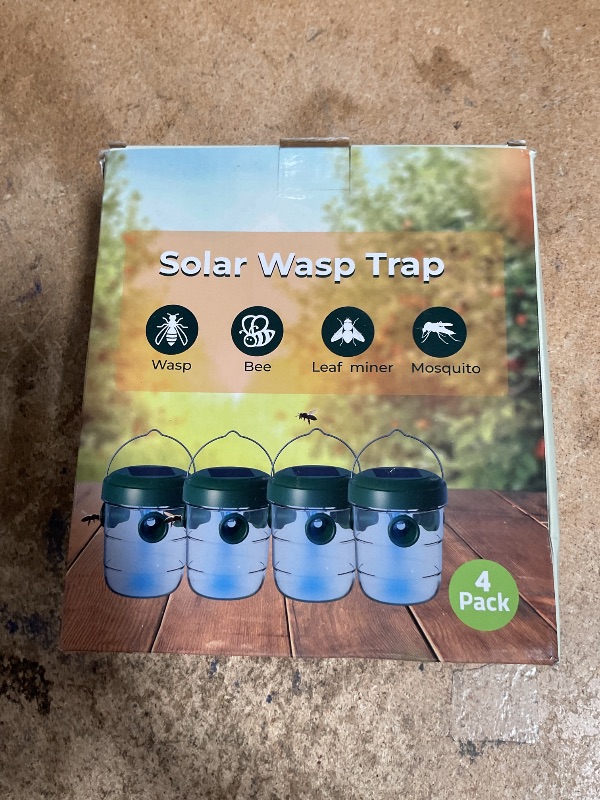 Photo 1 of Wasp Traps Outdoor Hanging 4 Packs, Solar Powered Carpenter Bee Trap Yellow Jacket Hornet Catcher with LED Light, Reusable Wasp Deterrent Outdoor for Garden, Patio, Backyard, Camping