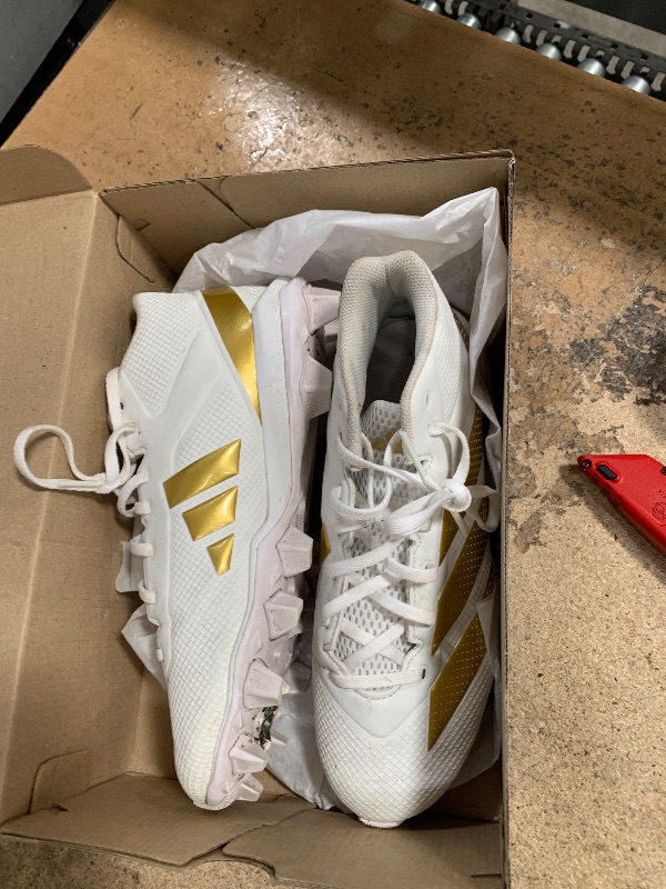 Photo 1 of ***SEE NOTES ****adidas Men's Adizero Impact.2 Molded American Football Sneaker, White/Gold Metallic/White, 9