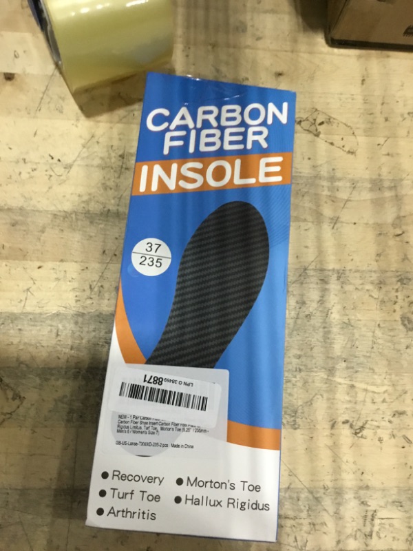 Photo 1 of 1 Pair Rigid Carbon Shoe Insert - Men's Carbon Fiber Foot Plate for Hallux Rigidus, Turf Toe, Morton's Toe (9.25' / 235mm - Men's 6 / Women's Size 7)