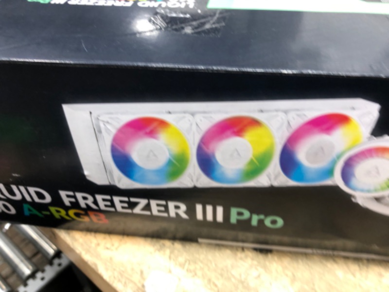 Photo 1 of **************MISSING MOUNTING HARDWARE*******************
ARCTIC Liquid Freezer III Pro 360 A-RGB (White) - AIO CPU Cooler, 3 x 120 mm Water Cooling, 38 mm Radiator, PWM Pump, VRM Fan, AMD AM5/AM4, Intel LGA1851/1700 Contact Frame - White