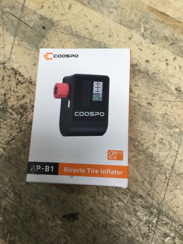 Photo 1 of CooSpo Mini Electric Bike Pump, Portable Tire Inflator Portable Air Compressor, Max 120 PSI, Auto Shut-Off Air Pump with Presta/Schrader Valves for All Bicycles, Ball, Car Accessories