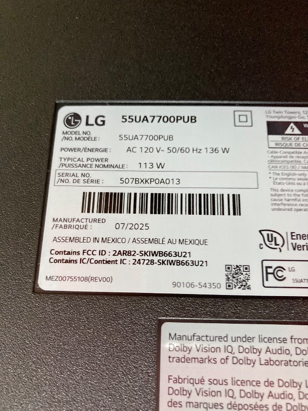 Photo 1 of **SMASHED SCREEN FINAL SALE**LG 55-Inch Class UHD AI 4K UA77 Series Smart TV w/AI Sound Pro, HDR10, 4K Super Upscaling, Filmmaker Mode, Wow Orchestra, Compatible with Alexa (55UA7700PUB, 2025)