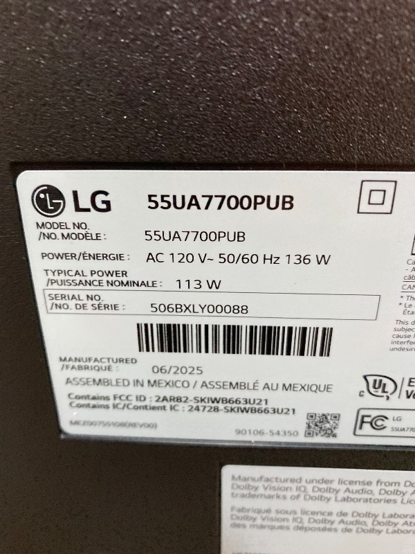 Photo 1 of **SMASHED SCREEN FINAL SALE**LG 55-Inch Class UHD AI 4K UA77 Series Smart TV w/AI Sound Pro, HDR10, 4K Super Upscaling, Filmmaker Mode, Wow Orchestra, Compatible with Alexa (55UA7700PUB, 2025)