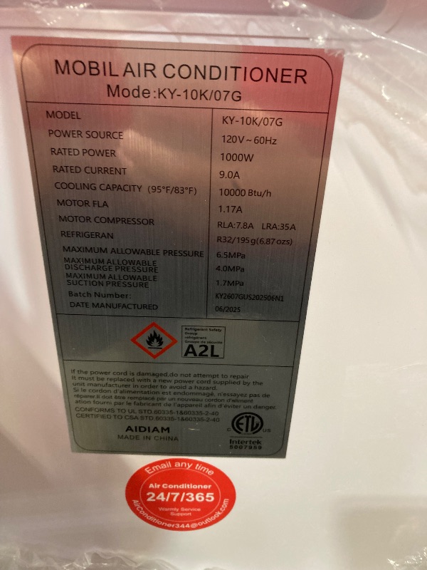 Photo 1 of ***(PARTS ONLY/ MAJOR DAMAGE/ MISSING PARTS/ NON FUNCTIONAL)***Portable Air Conditioners, 10000 BTU Portable AC up to 450 Sq.Ft, 3 in 1 AC Unit with Cool, Dehumidifier & Fan Modes, Remote Control & 24H Timer, AC Unit for Bedrooms, Living Rooms & Apartment