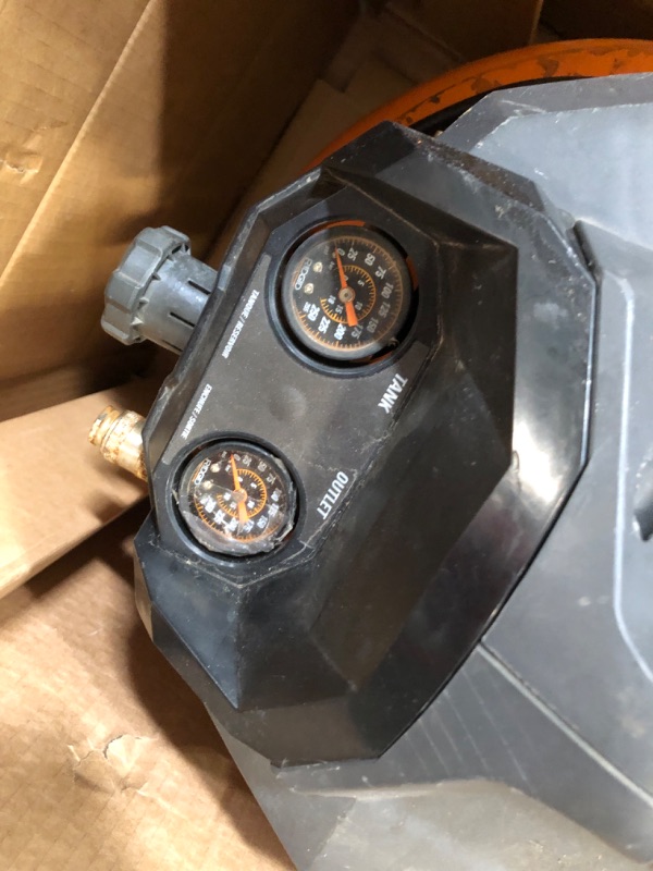 Photo 1 of *** PARTS ONLY *** RIDGID 6 Gal. 150 PSI Portable Electric Oil-Free Jobsite Pancake Air Compressor with 25 ft. Air Hose and 18GA Brad Nailer 02106416A