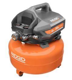 Photo 1 of *** PARTS ONLY *** RIDGID 6 Gal. 150 PSI Portable Electric Oil-Free Jobsite Pancake Air Compressor with 25 ft. Air Hose and 18GA Brad Nailer 02106416A