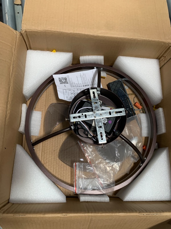 Photo 1 of **FOR PARTS/MISSING REMOTE** VOLISUN Low Profile Ceiling Fans with Light and Remote,15.7in Modern Bladeless Ceiling Fan with Lights,3000K-6500K Dimmable Flush Mount LED Fan Light,Brown Fandelier Ceiling Fans for Bedroom