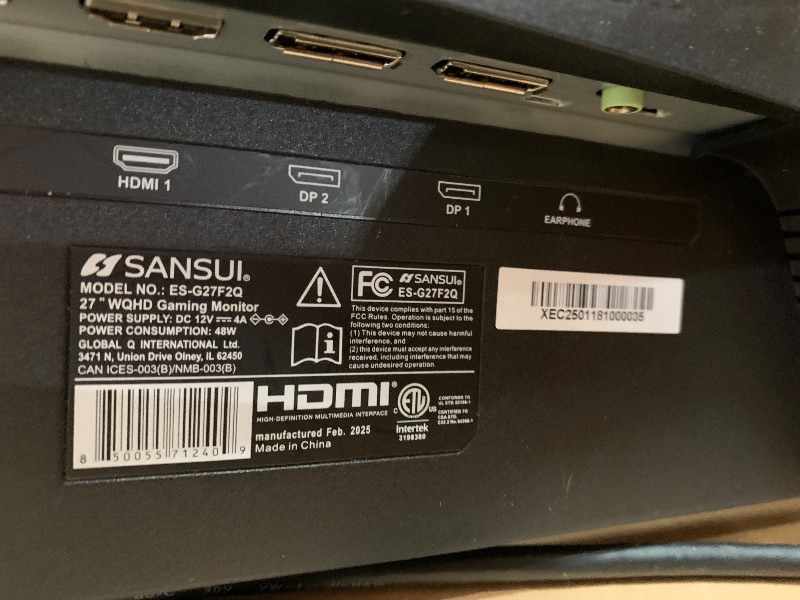 Photo 1 of *FINAL SALE!! BROKEN!! NO REFUNDS! SANSUI 27 Inch WQHD 2560 x 1440 IPS Gaming Monitor, 180Hz 1ms Computer Monitor, DP 1.2 x2 | HDMI 2.0 x2 | VESA Mount, 120% sRGB HDR Eye Care Metal Stand (DP Cable Included)