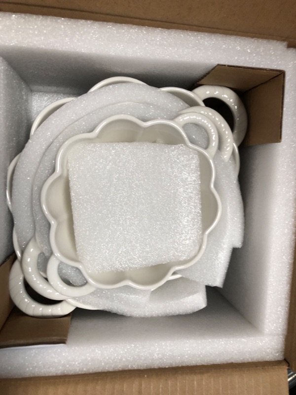 Photo 1 of (USED/FAIR) MISSYSSIM Ceramic Mixing Bowls Set for Kitchen, Large Nesting Bowls with Handles Set of 4, Deep Food Storage Containers for Cooking, Serving, Baking, Salad, Oven, Microwave and Dishwasher Safe