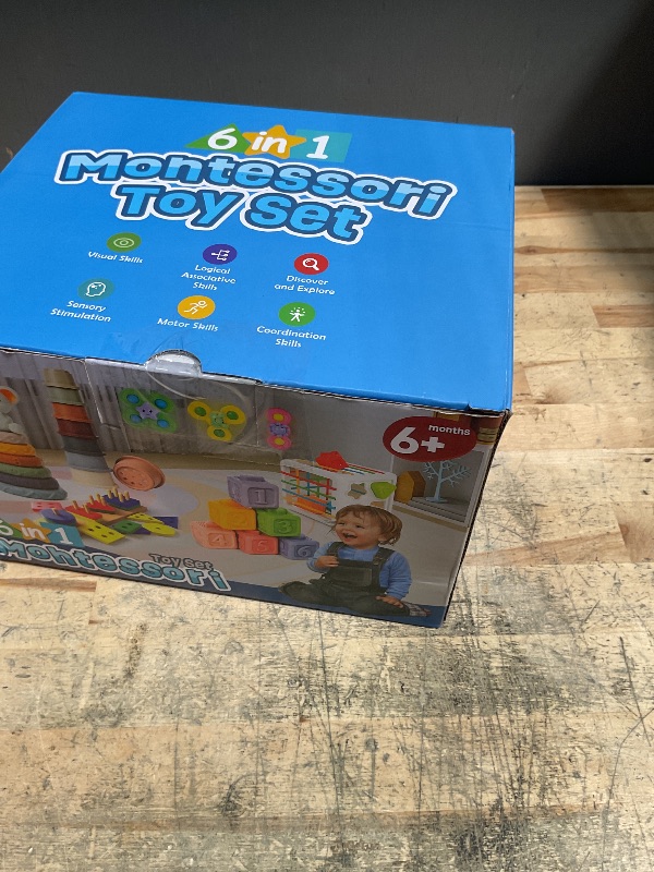 Photo 1 of 6-in-1 Baby Toys 6 to 12 Months, Montessori Toys for Babies 6-12-18 Months, Infant Teething Toy Stacking Blocks Rings Sensory Bin, Sorting Sensory Educational Learning Gift for Toddlers Aged 1-3