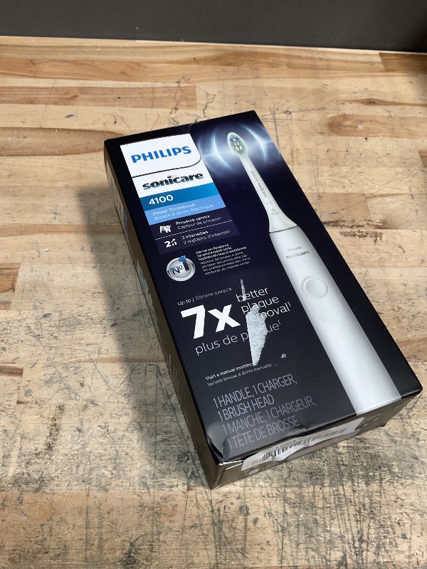 Photo 1 of **FOR PARTS/MISSING POWER BUTTON** Philips Sonicare 4100 Rechargeable Electric Toothbrush, with Pressure Sensor, 2 Intensity Settings, SmarTimer and QuadPacer, 14-Day Battery Life, White, Model HX3681/23