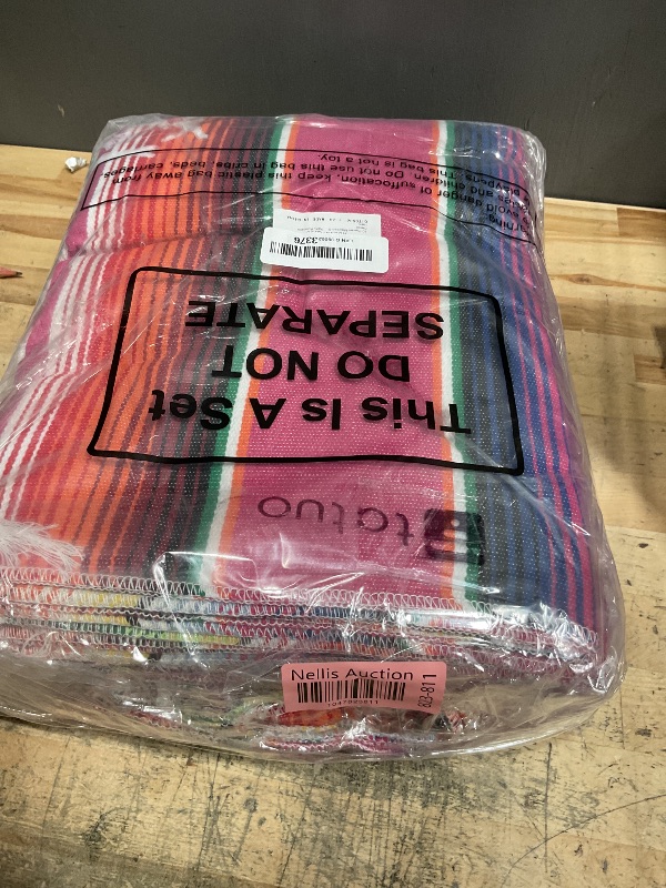 Photo 1 of 10 Piece Mexican Serape Table Runners - 14 x 84 Inch Mexican Theme Party Table Decorations With Fringe Cotton Table Runner for Cinco De Mayo Fiesta