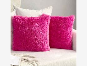Photo 1 of *PHOTO FOR REFRENCE ONLY 1* ANRODUO Pack of 2 Hot Pink Throw Pillow Covers Luxury Fluffy Pillows Faux Fur Decorative Pillows Plush Cushion Case Fuzzy Mongolian Merin Style for Bed Couch Sofa Living Room Fall Decor 18x18 Inch